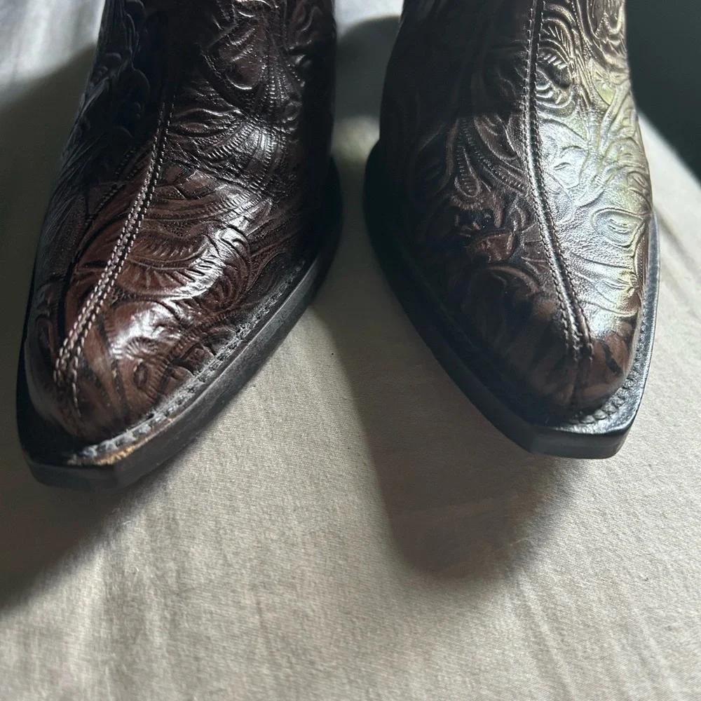 Pedro Garcia Brown Ankle Boots with Ornate Leather Design